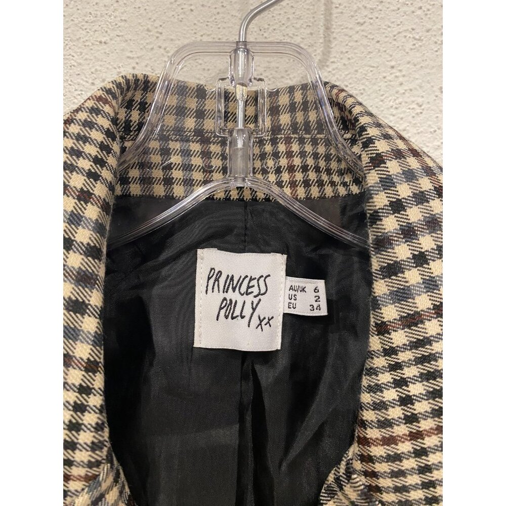 Princess Polly Tan Black Houndstooth Double-Breasted Blazer - Picture 3 of 4